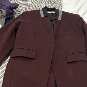 Veronica Beard Burgundy Blazer with Gray Trim